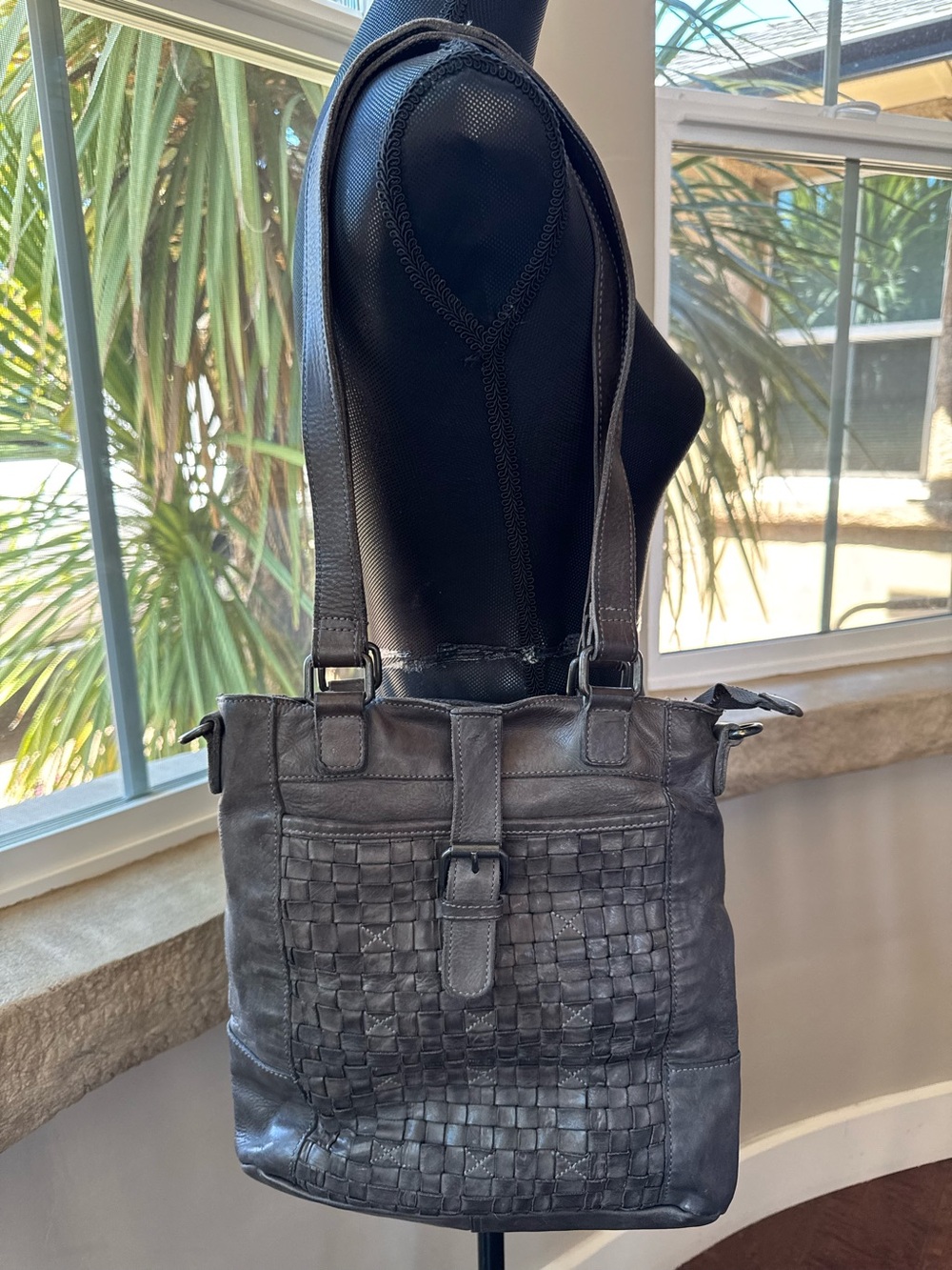 Ashwood - Heritage Gray Leather Woven Boho Shoulder Bag